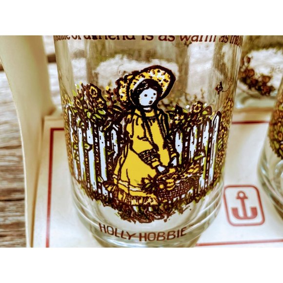 Vintage Anchor Hocking Holly Hobbie set 4 Drinking Glasses NEW In Box - Picture 2 of 7